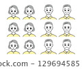 一組具有各種面部表情的老年男性和女性插圖 129694585