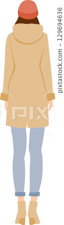 一位身穿秋冬服裝、面向後方的女性的插圖 129694636
