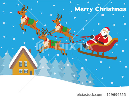 Christmas material: Reindeer and Santa Claus, snow 129694833