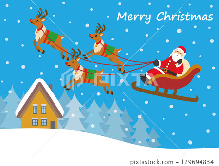 聖誕節材料：馴鹿和聖誕老人，雪 129694834
