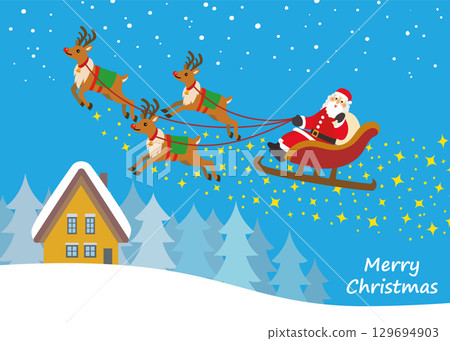 Christmas material: Reindeer and Santa Claus, night sky, sparkling Christmas material: Reindeer and Santa Claus, night sky, sparkling 129694903