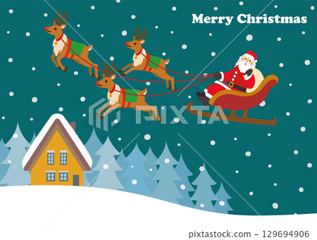 Christmas material: Reindeer and Santa Claus, snow 129694906