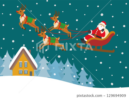 Christmas material: Reindeer and Santa Claus, snow 129694909