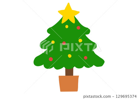 Simple Christmas tree illustration with star and ornaments 129695374