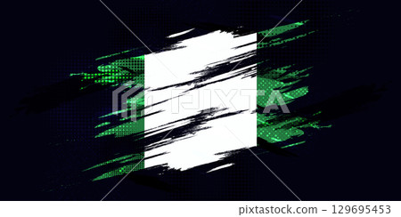 Nigeria Flag with Grunge Brush Stroke Style and Halftone Effect. Nigeria National Flag Nigeria Flag with Grunge Brush Stroke Style and Halftone Effect. Nigeria National Flag 129695453