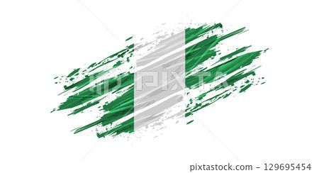 Nigeria Flag in Grunge Brush Paint Style Isolated on White Background 129695454