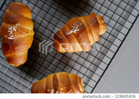 Japanese Croissant Shaped Salty Buttery Bread (Shio Pan) Japanese Croissant Shaped Salty Buttery Bread (Shio Pan) 129695836