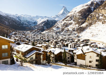 View of the Matterhorn during the day in winter. Zermatt, Switzerland 129695864