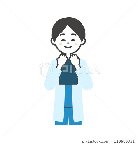 一位身穿手術服和白大褂的女醫生手持文件的插圖 一位身穿手術服和白大褂的女醫生手持文件的插圖 129696331