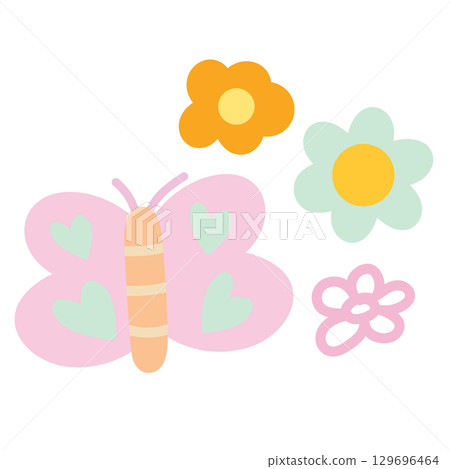 Pastel butterfly and flowers for animal, icon, decorations, spring, summer, picnic, park, outdoor, sticker, tattoo, print, plants, tree, nature, garden, shirt print, brooch, cute patch, kids, children Pastel butterfly and flowers for animal, icon, decorations, spring, summer, picnic, park, outdoor, sticker, tattoo, print, plants, tree, nature, garden, shirt print, brooch, cute patch, kids, children 129696464