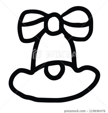Hand drawn Christmas bell with ribbon outline for kid colouring book, Christmas and New Year decoration, ornament, card print, sticker, festive winter, shirt print, happy holidays, department store Hand drawn Christmas bell with ribbon outline for kid colouring book, Christmas and New Year decoration, ornament, card print, sticker, festive winter, shirt print, happy holidays, department store 129696476
