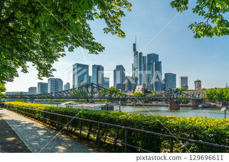 Frankfurt am Main Downtown City Skyline on Sunny Day. Hesse, Germany 129696611