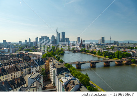 Frankfurt am Main Downtown City Skyline. Aerial View. Hesse, Germany Frankfurt am Main Downtown City Skyline. Aerial View. Hesse, Germany 129696667