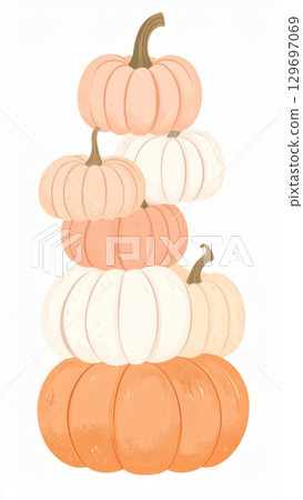 Stacked Pumpkins Pastel Colors Festive Autumn Decoration White Background Stacked Pumpkins Pastel Colors Festive Autumn Decoration White Background 129697069