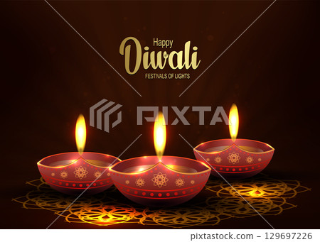 An exquisite card with lights in honor of the Hindu festival of lights, Diwali 129697226