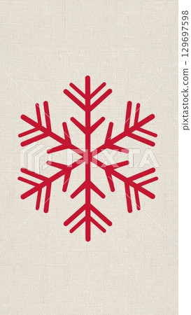 Red Snowflake Geometric Design on Neutral Linen Fabric Texture Winter Holiday Pattern 129697598