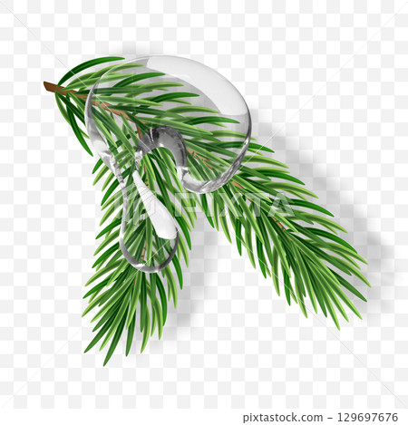 Realistic 3d evergreen pine tree branches for a Christmas decor and fluid form, liquid. Vector illustration. Green needles for winter xmas holiday celebration. Realistic fluid form liquid substance. 129697676