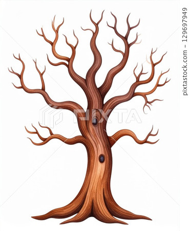 Isolated Illustration of a Leafless Bare Tree with Brown Trunk and Branches 129697949