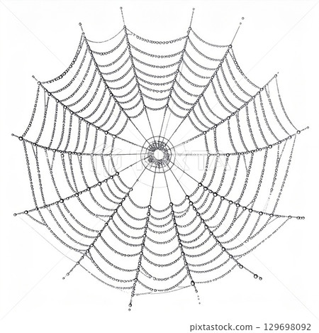 Monochrome Orb Spiderweb Isolated on White Background with Intricate Design 129698092
