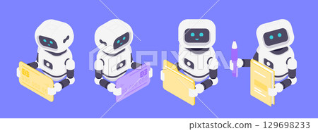 Friendly Isometric AI Robots Handling Finance Data Security Transactions And Analytics In Modern Design Friendly Isometric AI Robots Handling Finance Data Security Transactions And Analytics In Modern Design 129698233