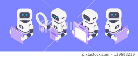 Isometric Vector Illustration AI Robots Analyzing Searching Managing And Storing Data With Digital Automation Technology Isometric Vector Illustration AI Robots Analyzing Searching Managing And Storing Data With Digital Automation Technology 129698239