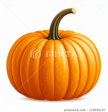 Vibrant Orange Pumpkin With Ribbed Texture Isolated on White Background Studio Shot Vibrant Orange Pumpkin With Ribbed Texture Isolated on White Background Studio Shot 129698297