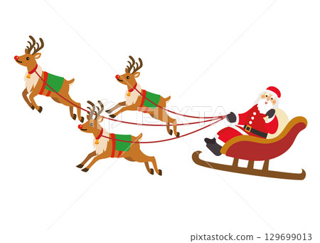 Christmas material: Santa Claus riding a sleigh 129699013