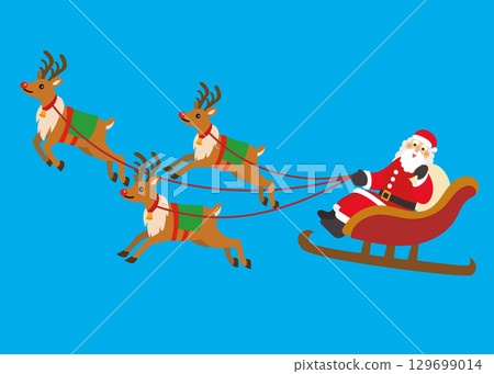 Christmas material: Santa Claus riding a sleigh 129699014