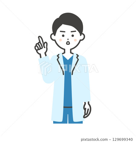 一位身穿白大褂和手術服的男醫生站在那裡,表情嚴肅 一位身穿白大褂和手術服的男醫生站在那裡,表情嚴肅 129699340