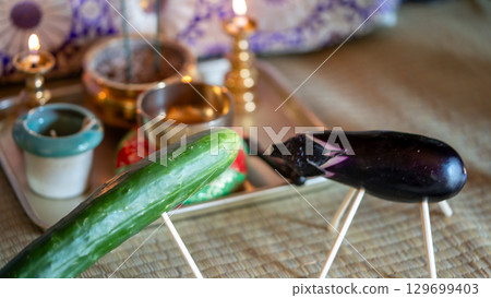 Obon spirit horse and spirit cow (offerings of cucumber and eggplant) Obon spirit horse and spirit cow (offerings of cucumber and eggplant) 129699403