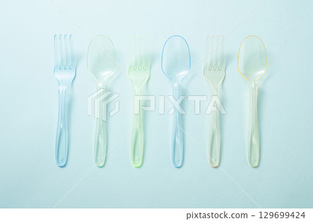 Plastic spoon and fork Plastic spoon and fork 129699424