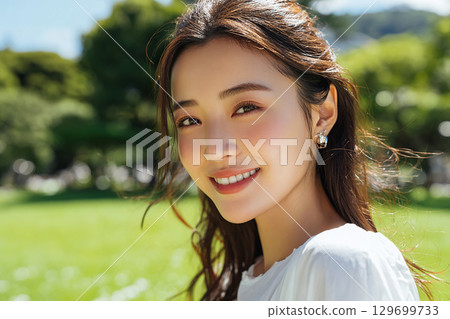 Portrait of a woman surrounded by greenery Portrait of a woman surrounded by greenery 129699733
