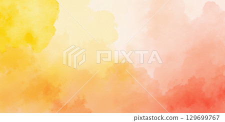 Handcrafted Watercolor Gradient in Sunshine Yellow and Coral A trendy and artistic abstract background blending warm sunshine yellow and soft 129699767