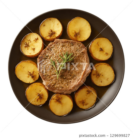 Vitela Assada - Roasted veal marinated with garlic, herbs, and olive oil, then slow-cooked until tender, offering a succulent 129699827