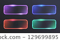 Technology rectangle frame. Futuristic glowing glass border collection, abstract game shiny label design, neon light glassmorphism effect. Vector LED sign isolated set 129699895