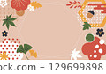 Japanese autumn background. Traditional asian style with ornamental falling leaves, elegant frame template for autumn season card design. Vector framing illustration 129699898