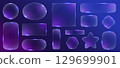 Glass frames. Futuristic glowing HUD borders with glassmorphism transparent effect, digital LED light elements for banner design. Vector glossy neon illuminated frame set 129699901