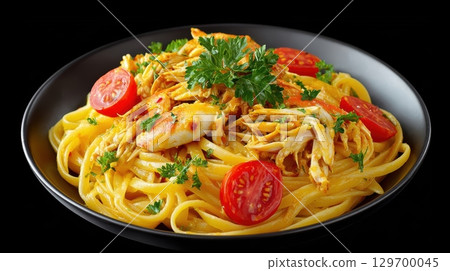 Delicious Crab Linguine with Fresh Tomatoes and Herbs Served in Elegant Bowl 129700045