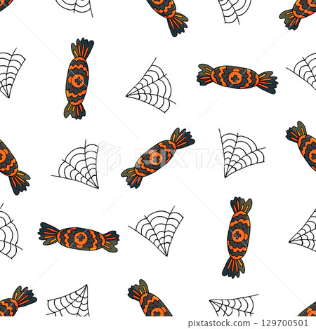 Halloween seamless pattern in hand draw style 129700501