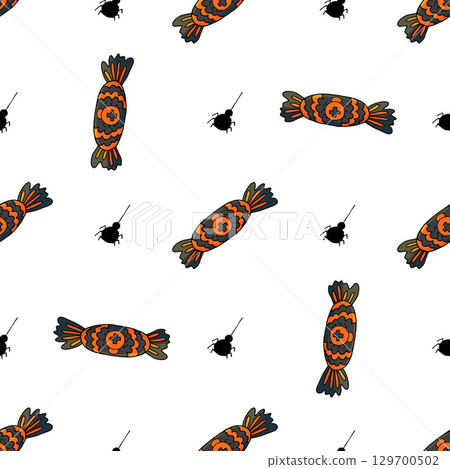 Halloween seamless pattern in hand draw style Halloween seamless pattern in hand draw style 129700502