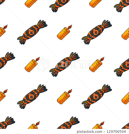 Halloween seamless pattern in hand draw style Halloween seamless pattern in hand draw style 129700504