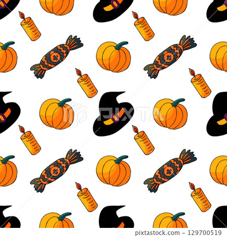 Halloween seamless pattern in hand draw style 129700519