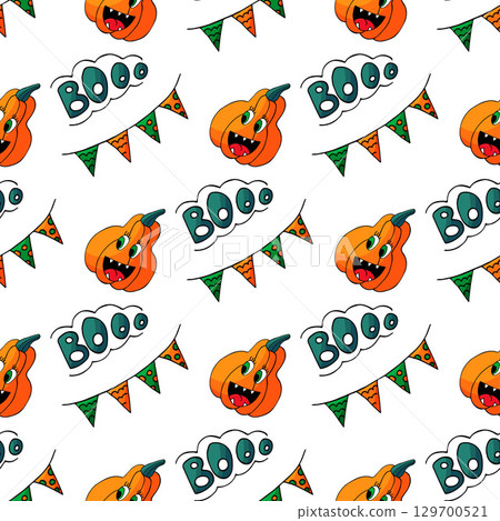 Halloween seamless pattern in hand draw style 129700521