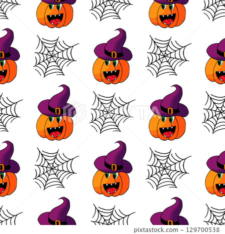 Halloween seamless pattern in hand draw style 129700538