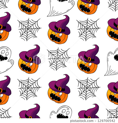 Halloween seamless pattern in hand draw style Halloween seamless pattern in hand draw style 129700542