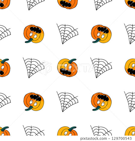 Halloween seamless pattern in hand draw style 129700543