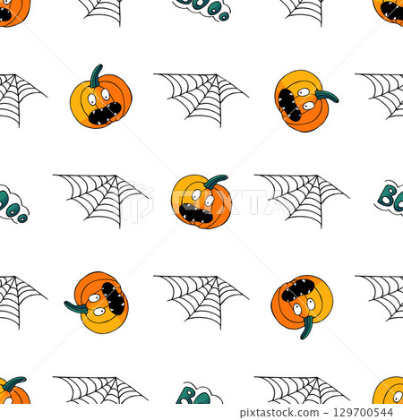 Halloween seamless pattern in hand draw style Halloween seamless pattern in hand draw style 129700544