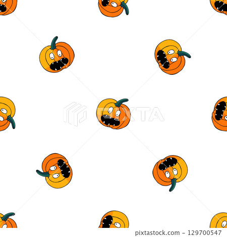 Halloween seamless pattern in hand draw style Halloween seamless pattern in hand draw style 129700547