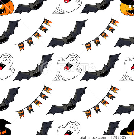 Halloween seamless pattern in hand draw style Halloween seamless pattern in hand draw style 129700564