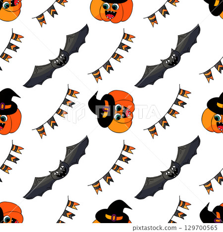 Halloween seamless pattern in hand draw style Halloween seamless pattern in hand draw style 129700565